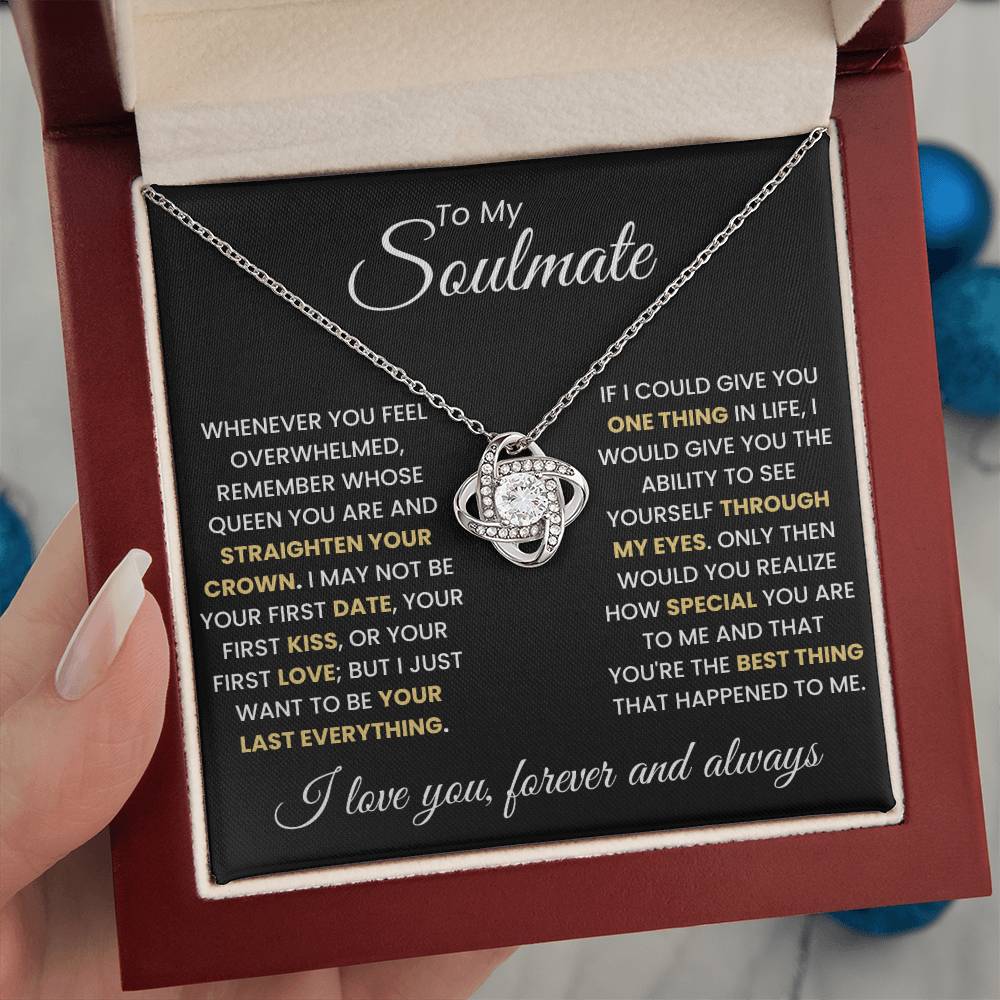 To My Soulmate, Straighten Your Crown Love Knot Luxury Pendant Necklace Gift