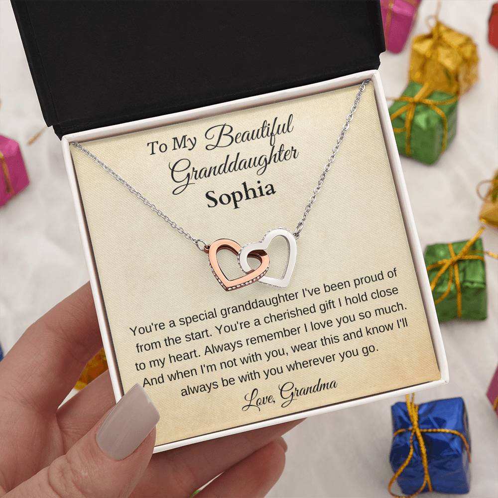 Customizable Message with a Beautiful Interlocking Hearts Necklace Gift for Your Precious Granddaughter