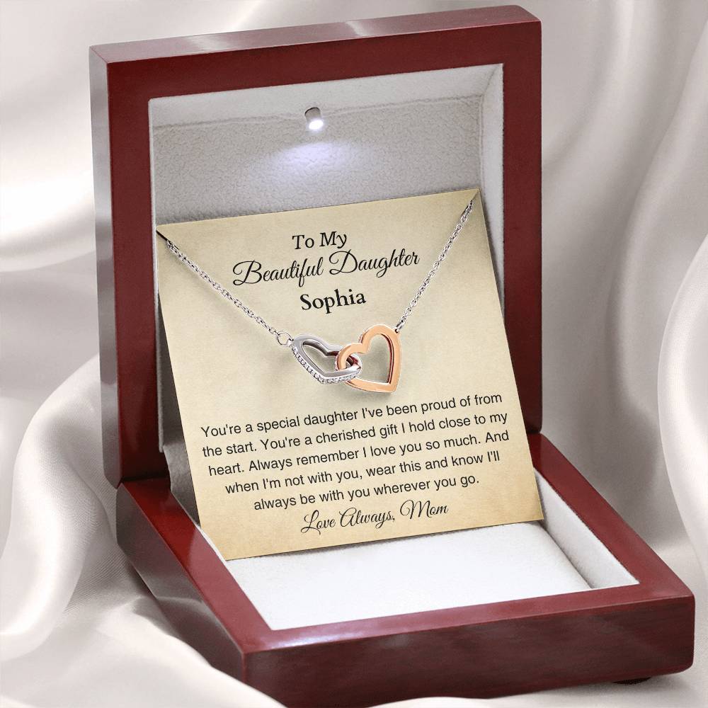 Customizable Message with a Beautiful Interlocking Hearts Necklace Gift for Your Daughter