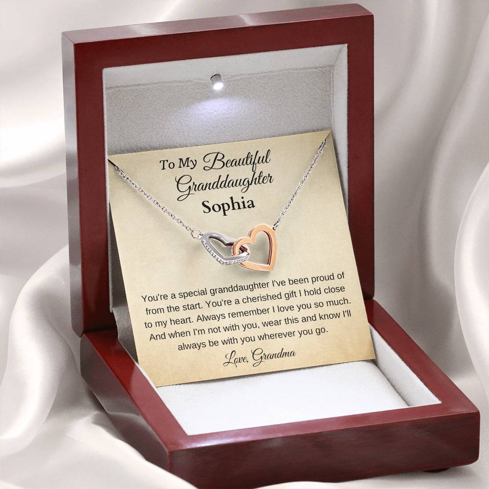 Customizable Message with a Beautiful Interlocking Hearts Necklace Gift for Your Precious Granddaughter