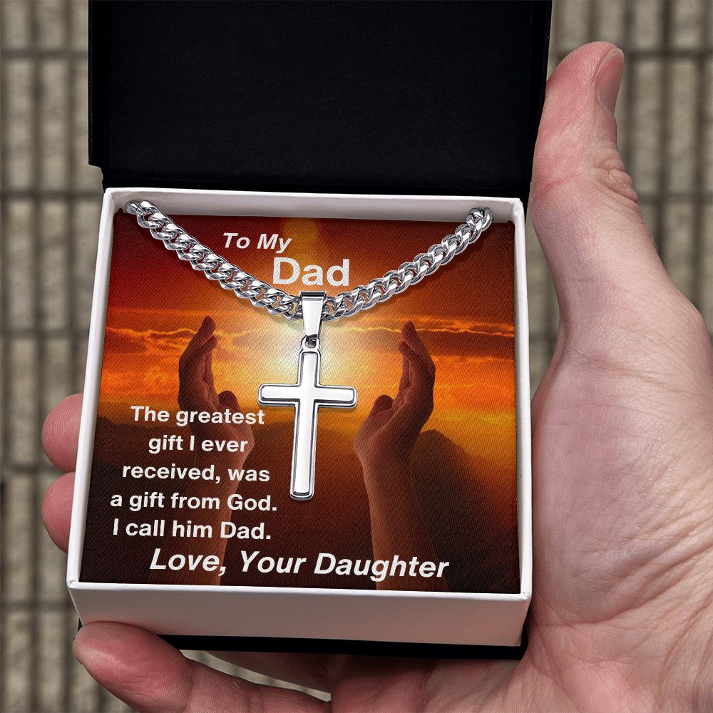 To My Dad From Daughter Artisan Cross Pendant Necklace Gift With Link Chain