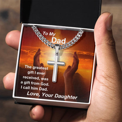 To My Dad From Daughter Artisan Cross Pendant Necklace Gift With Link Chain