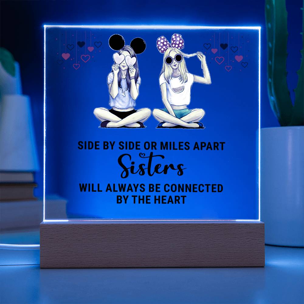 Gift For Sister Connected By The Heart Unique Acrylic Plaque With LED Light