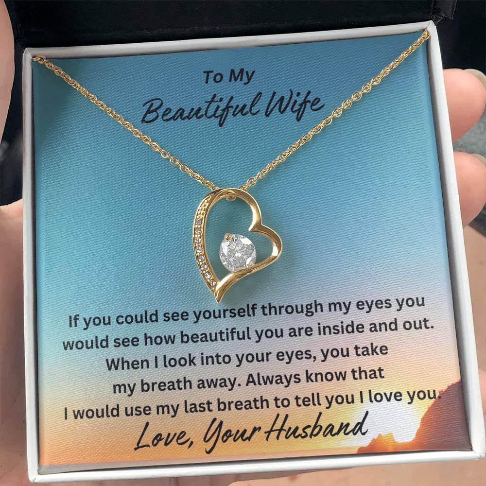 To My Beautiful Wife Forever Love Personalized Message Necklace Gift