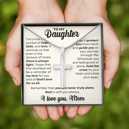 To My Daughter Personalized Cross Necklace Gift With Snake Chain
