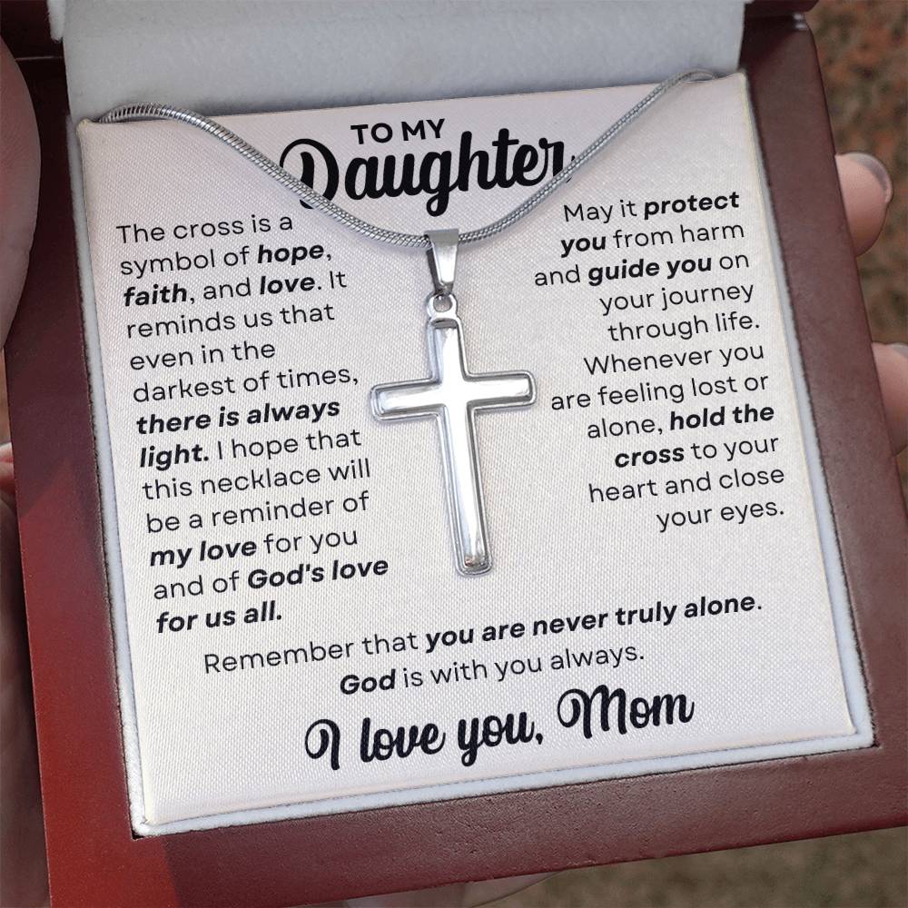 To My Daughter Personalized Cross Necklace Gift With Snake Chain