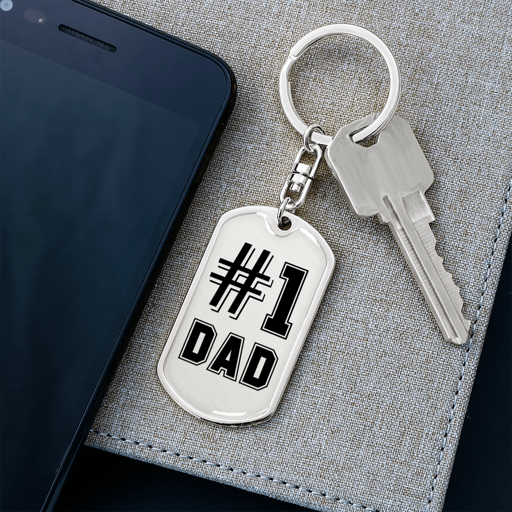 Number One Dad Engravable Custom Dog Tag Keychain Gift