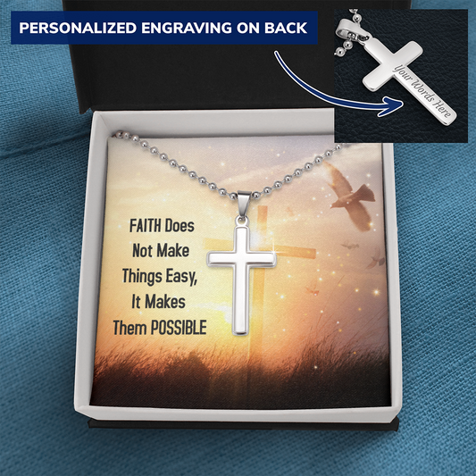 Personalized Engravable Cross Necklace With Military Style Ball Chain