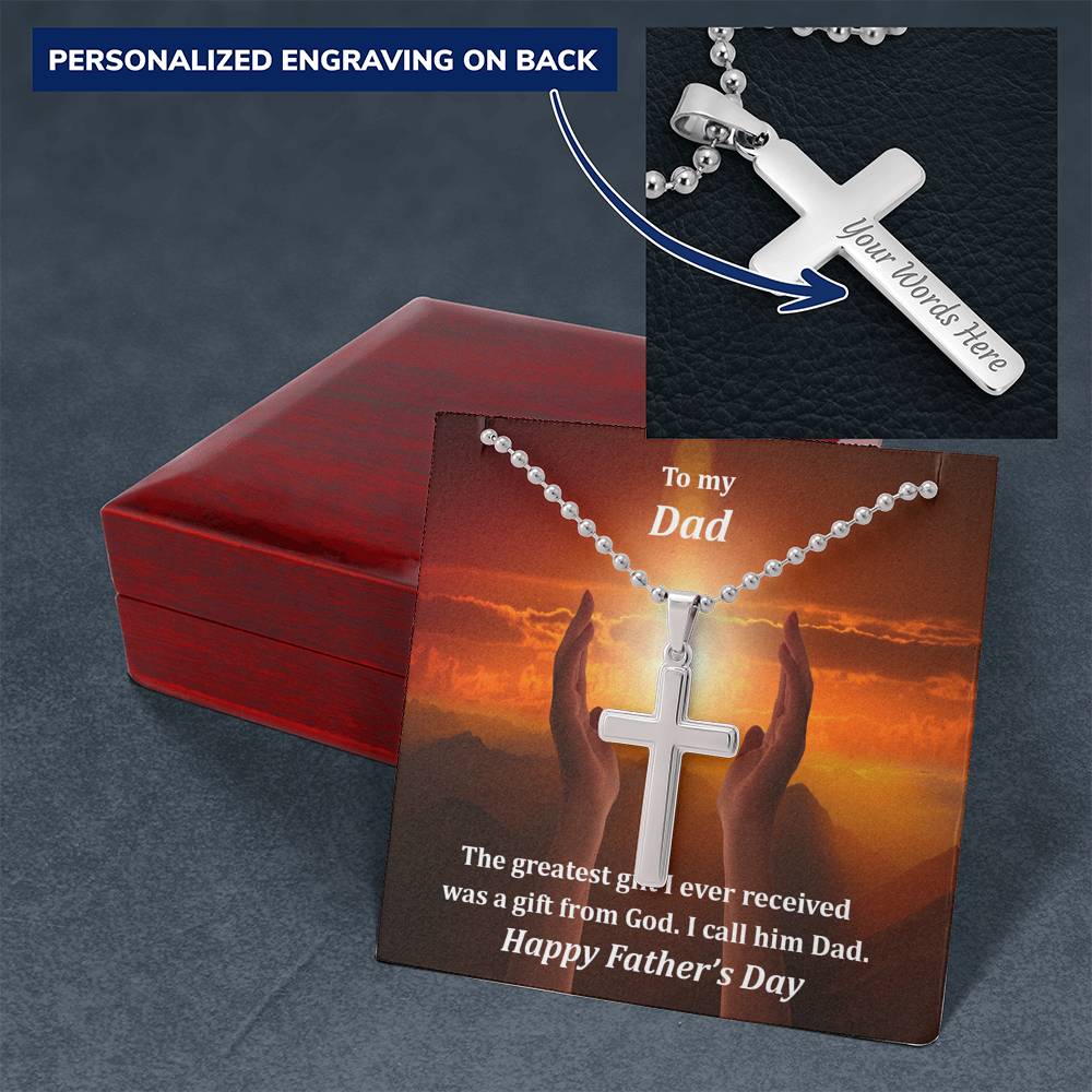 To My Dad A Gift From God Personalized Engraved Cross Necklace