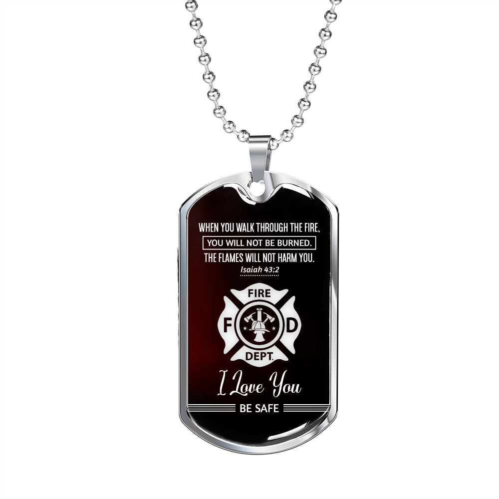 Firefighter Be Safe Engravable Personalized Dog Tag Necklace Gift