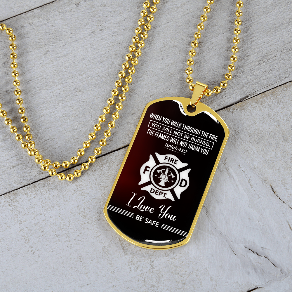 Firefighter Be Safe Engravable Personalized Dog Tag Necklace Gift