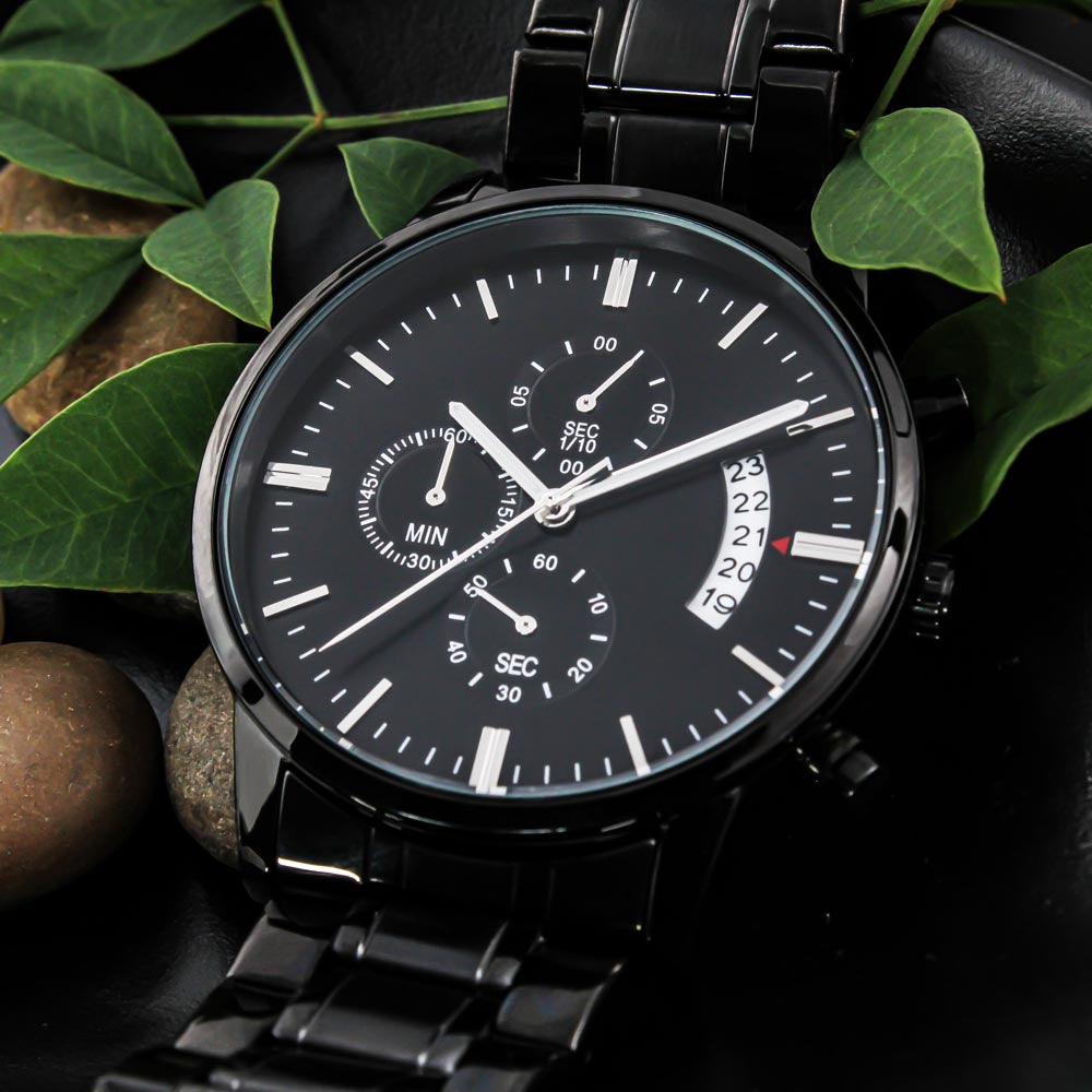 Every Second I Love You More Engraved Luxury Black Chronograph Watch