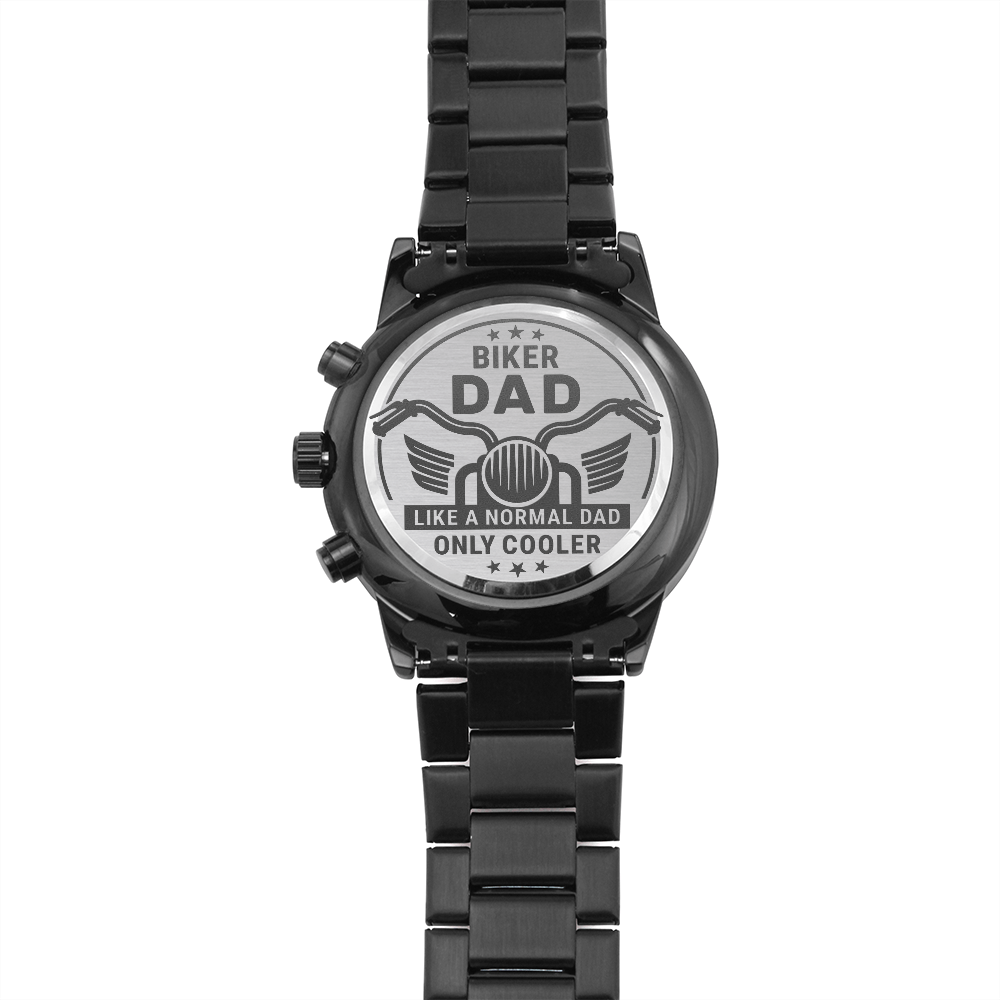 Cool Biker Dad Engraved Luxury Black Chronograph Watch