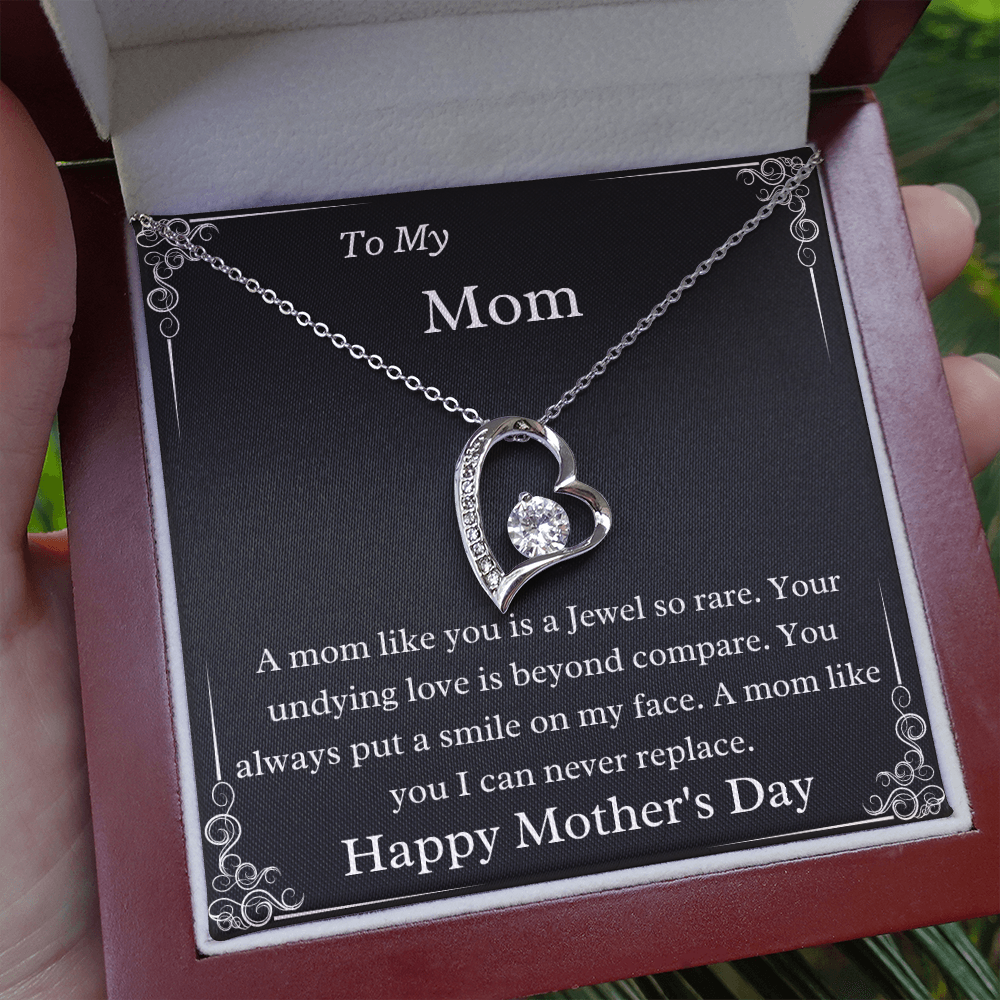 A Mom Like You Is A Jewel So Rare 14k White Gold or 18k Yellow Gold Finish Mother's Day Necklace Gift