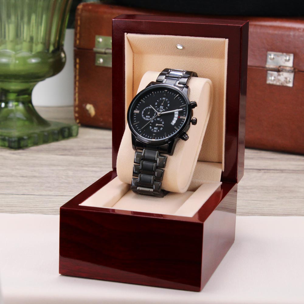 To My Husband My Everything Engraved Luxury Black Chronograph Watch