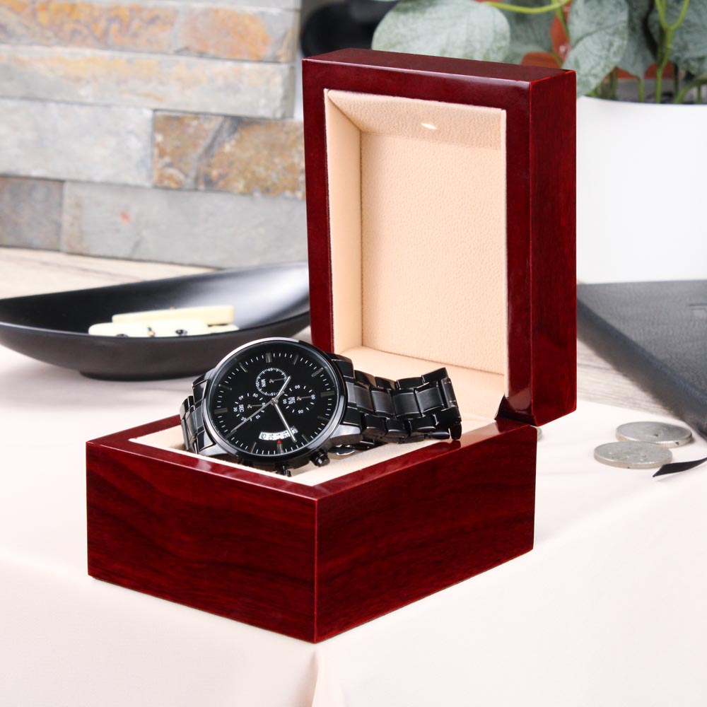 To My Husband My Everything Engraved Luxury Black Chronograph Watch