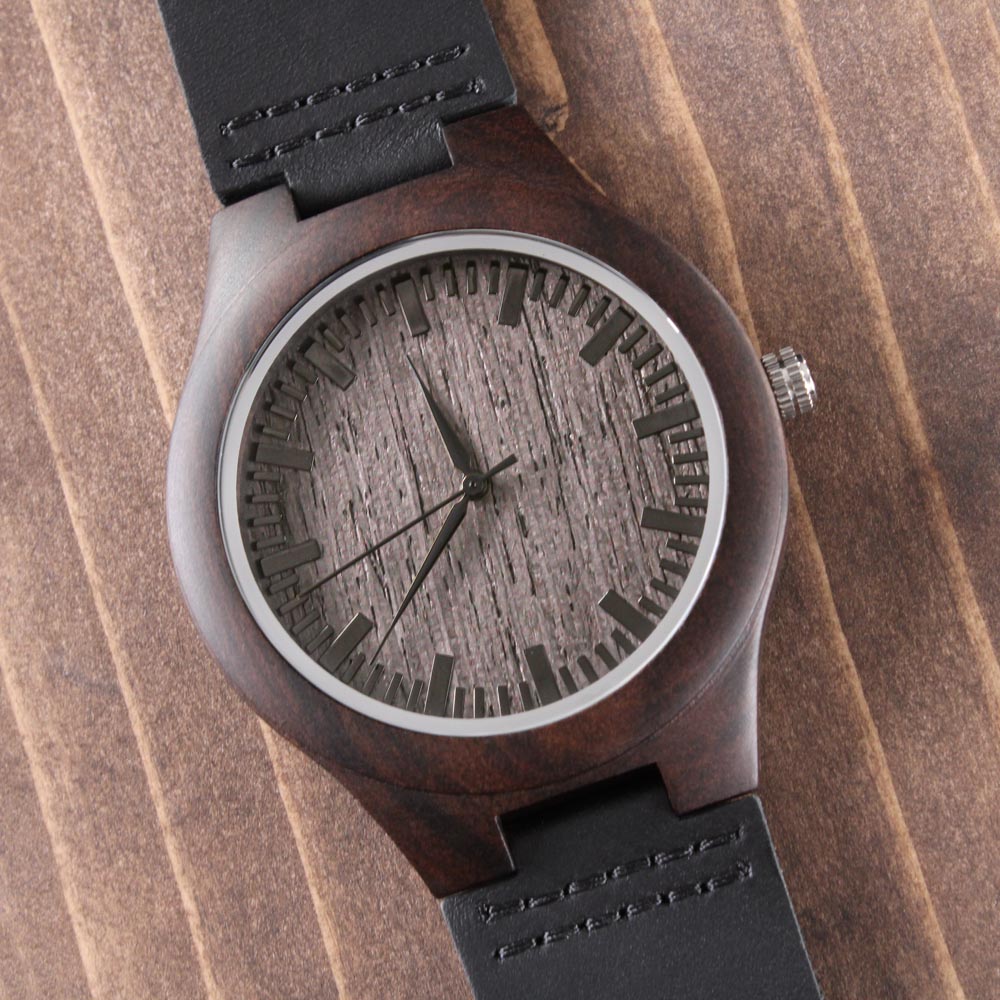 Take Your Time Engraved Wooden Watch Encased In Rich Sandalwood With Leather Wrist Strap