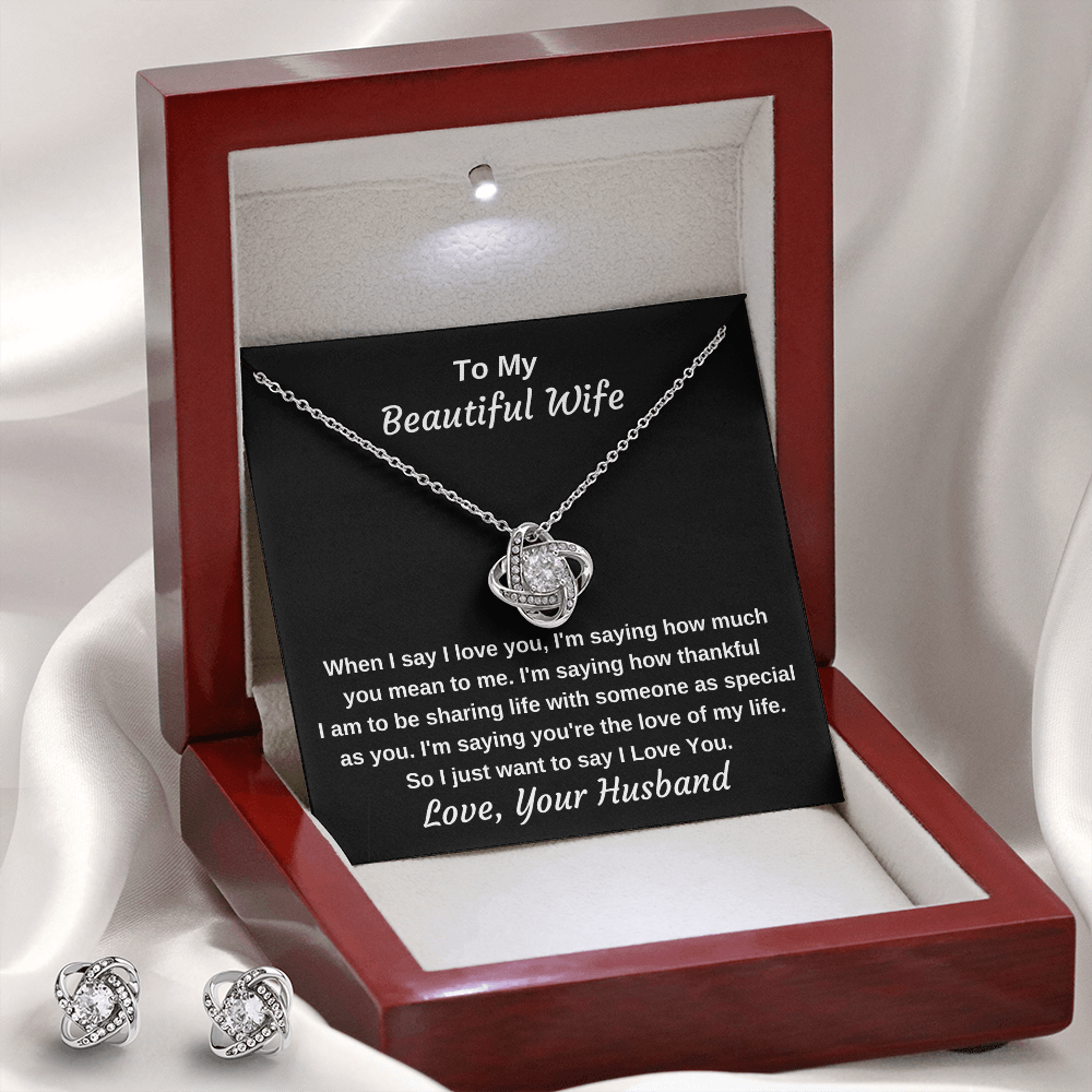 To My Beautiful Wife I Love You Personalized Luxury Pendant Necklace And Earring Set
