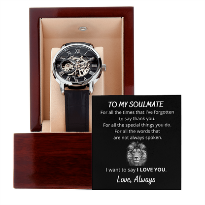 To My Soulmate I Love You Unique Openwork Automatic Winding Luxury Watch