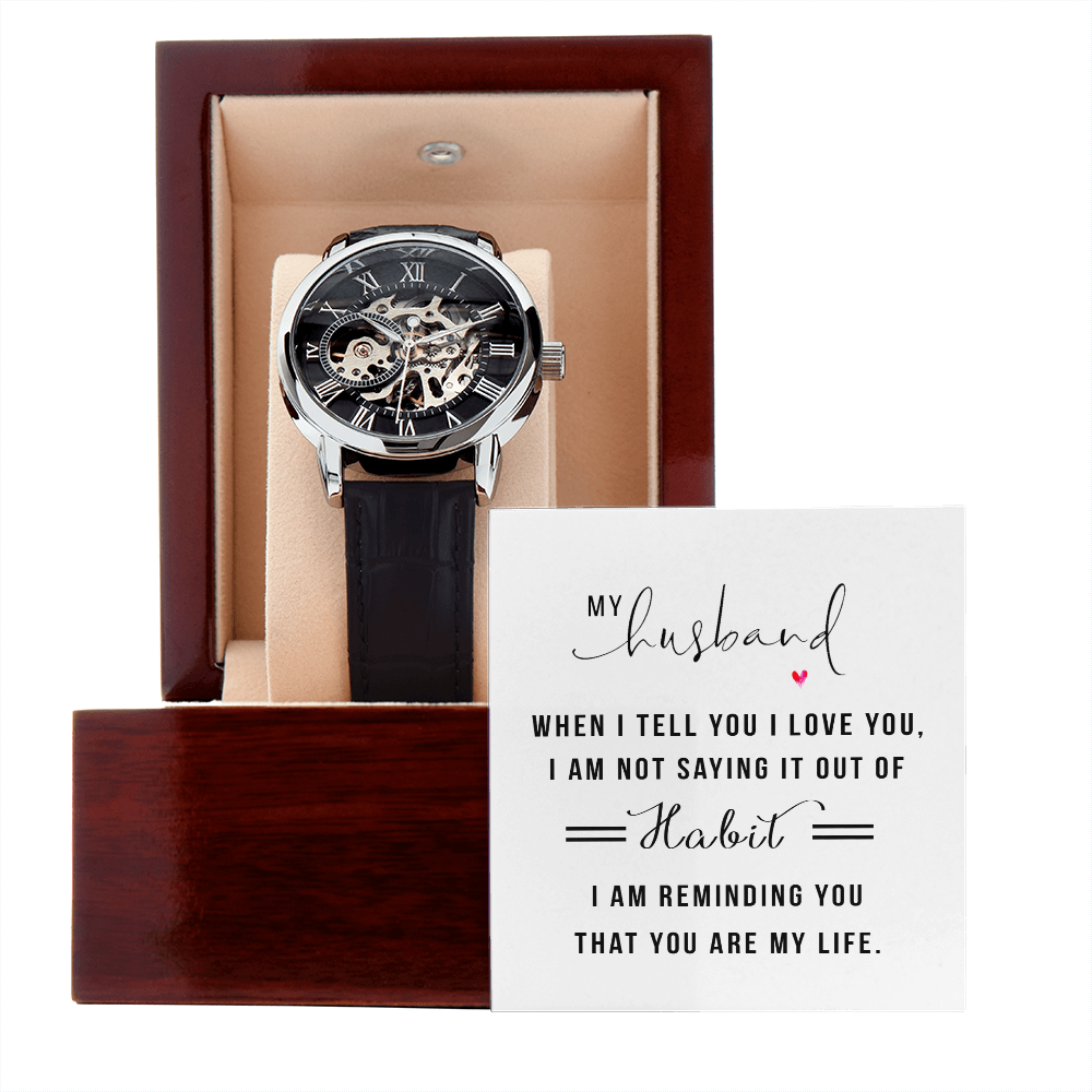 My Husband My Life Unique Openwork Automatic Winding Luxury Watch Gift