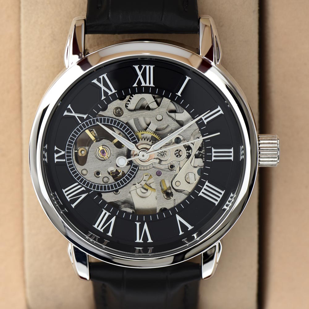 Unique Openwork Automatic Winding Luxury Watch Gift For Dad