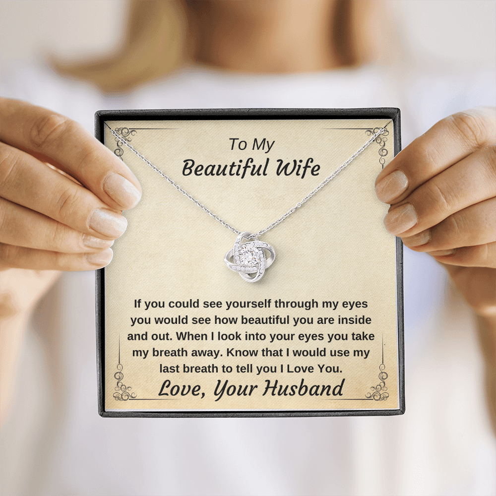 To My Beautiful Wife 14k White Gold Finish Never Ending Love Pendant Necklace Gift