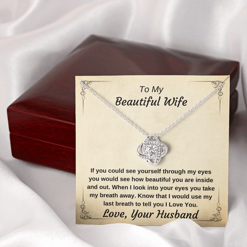 To My Beautiful Wife 14k White Gold Finish Never Ending Love Pendant Necklace Gift