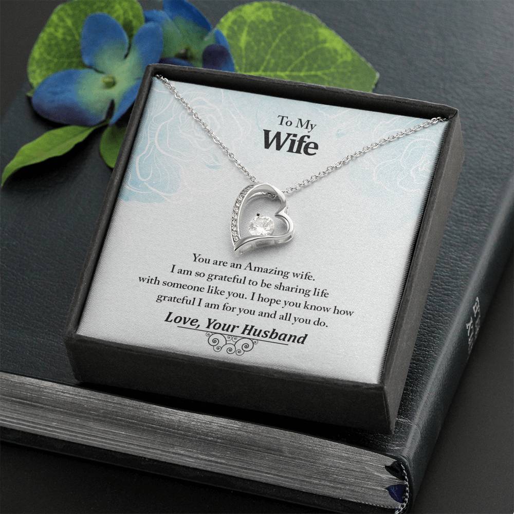To My Amazing Wife Forever Love Luxury Heart Pendant Necklace Gift