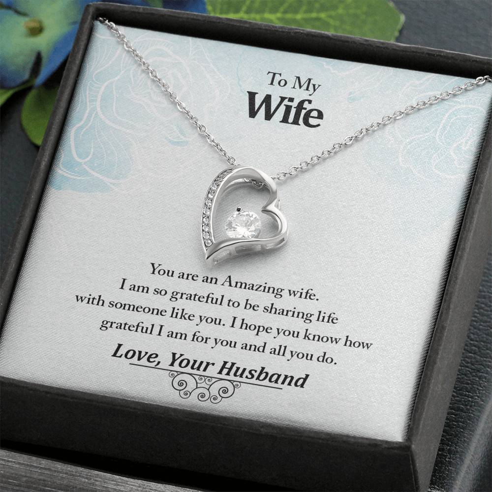 To My Amazing Wife Forever Love Luxury Heart Pendant Necklace Gift