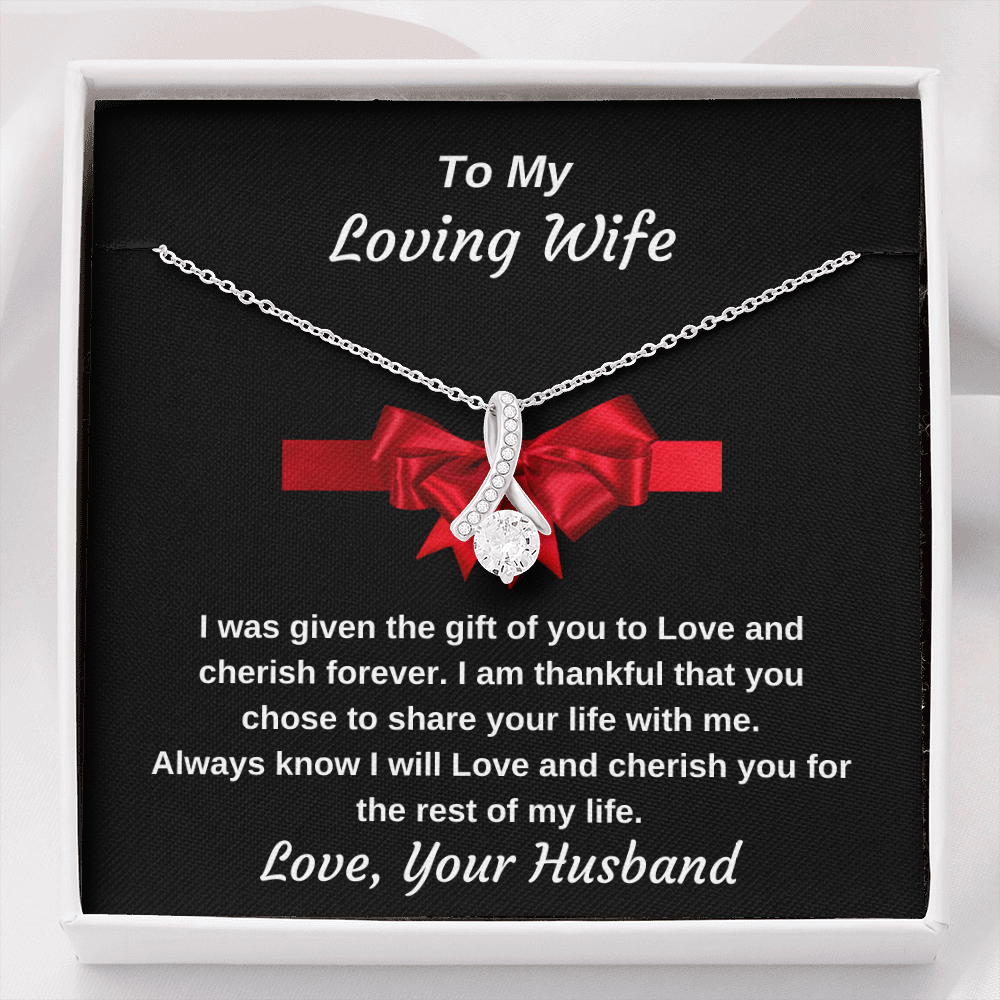 To My Loving Wife 14k White Gold Finish Personalized Luxury Pendant Necklace Gift