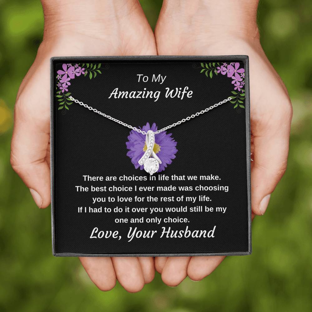 To My Amazing Wife Husband To Wife 14k White Gold Finish Personalized Necklace