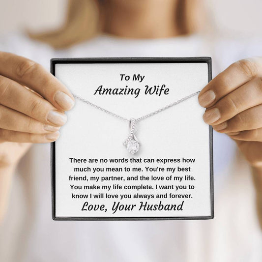 To My Amazing Wife 14k White Gold Finish Personalized Luxury Pendant Necklace Gift