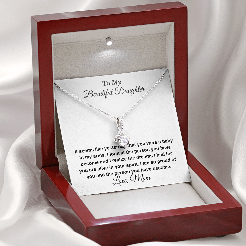 To My Beautiful Daughter 14k White Gold Finish Mother To Daughter Personalized Necklace Gift