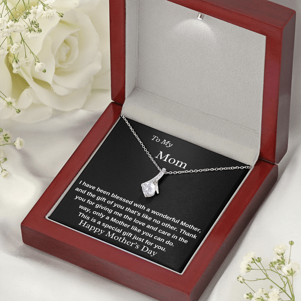 To My Mom A Wonderful Mother 14K White Gold Finish Pendant Necklace Mother's Day Gift