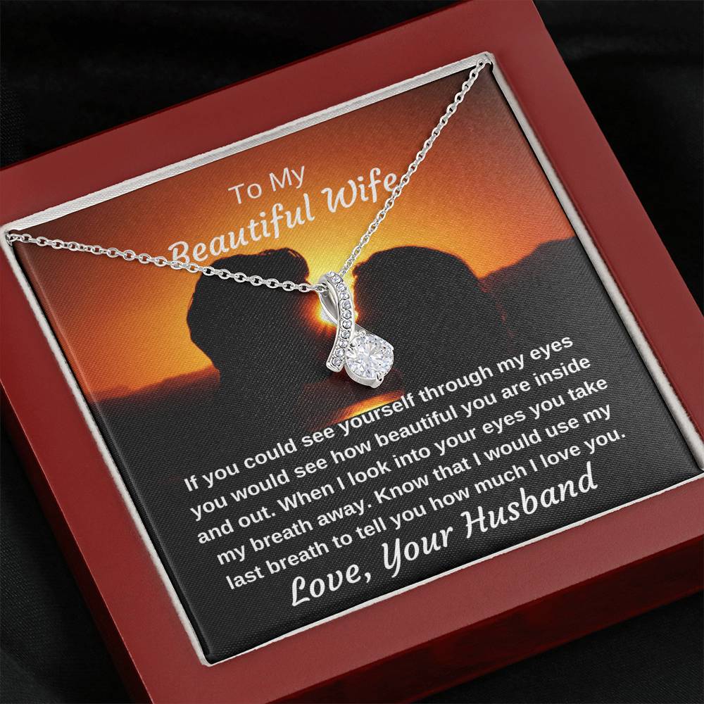 To My Beautiful Wife You Take My Breath Away 14k White Gold Finish Pendant Necklace Gift