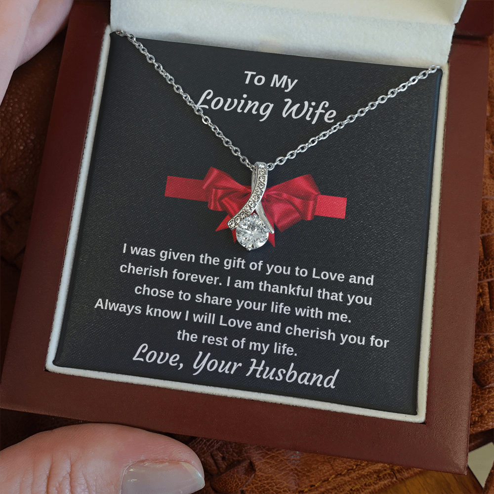 To My Loving Wife 14k White Gold Finish Personalized Luxury Pendant Necklace Gift