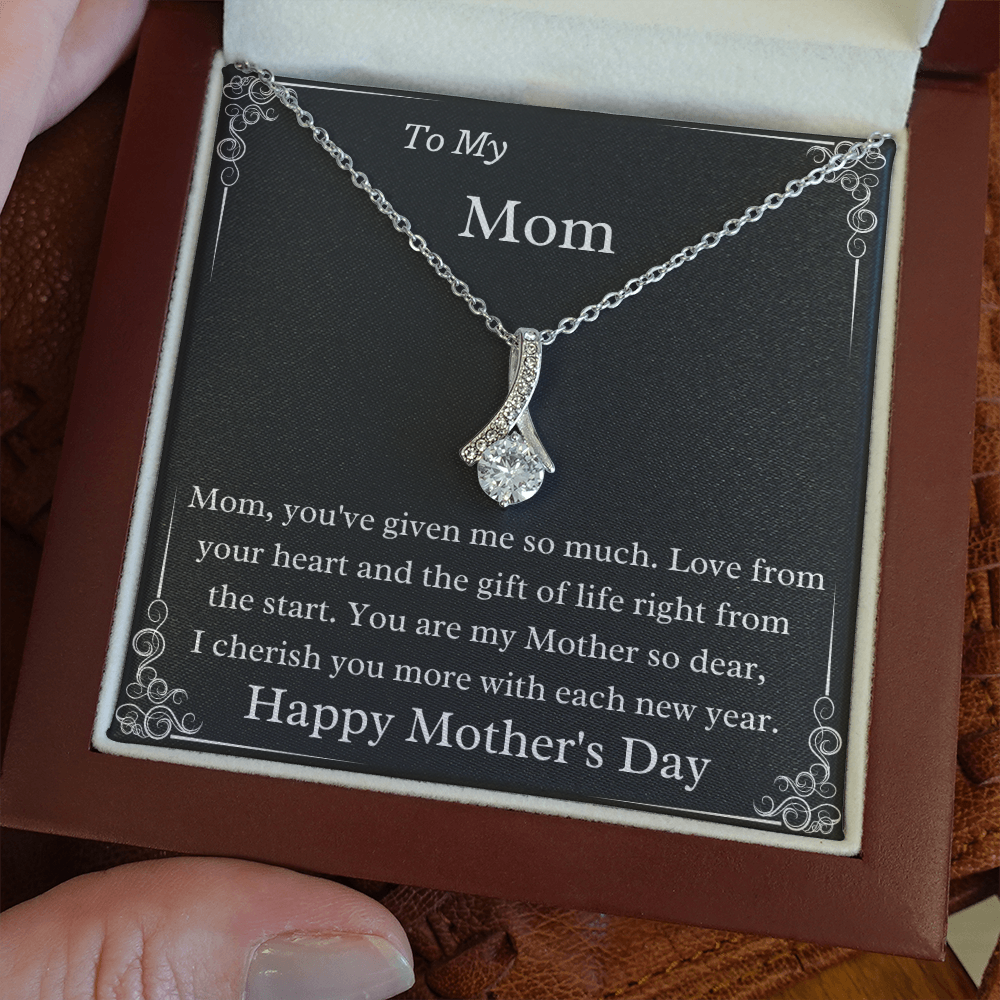 To My Mom A Mother So Dear 14k White Gold Finish Luxury Necklace Gift