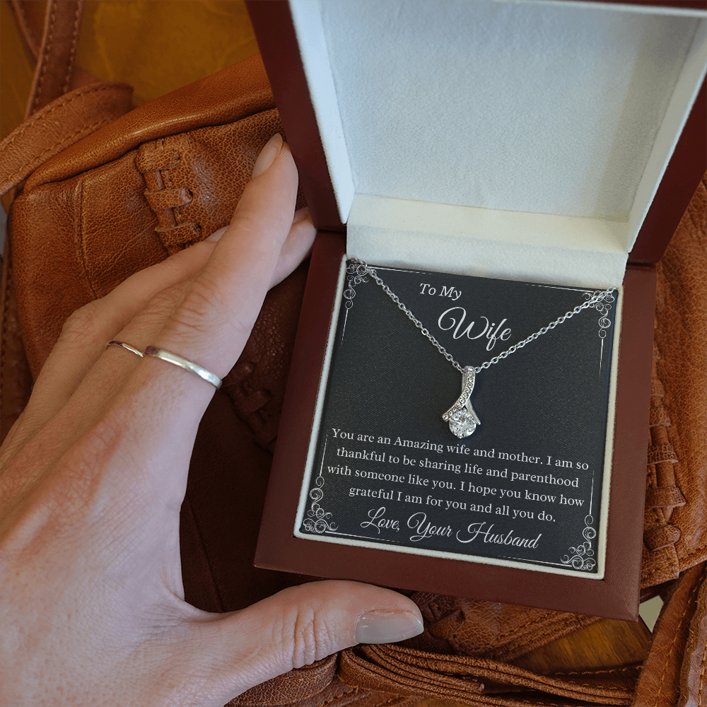 To My Wife, An Amazing Wife And Mother 14k White Gold Finish Pendant Necklace Gift