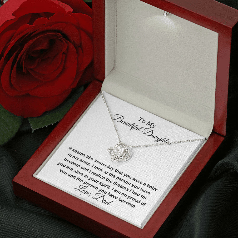 To My Beautiful Daughter Proud Of You Father To Daughter Personalized Necklace Gift